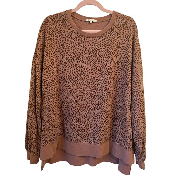 Z Supply Modern Weekender Oversized Sweatshirt Large Brown Star Print Crewneck - Picture 1 of 11